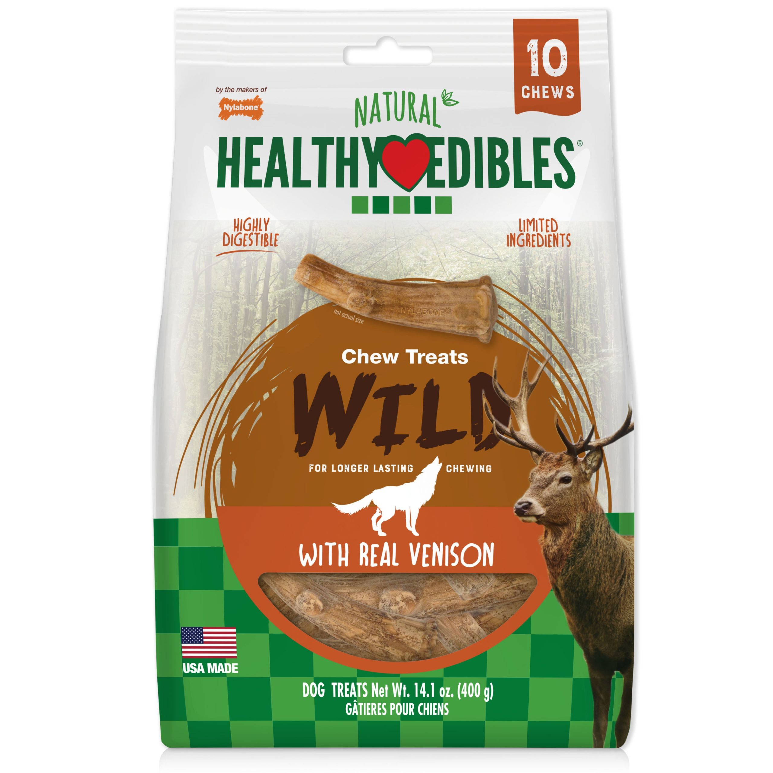 Nylabone Healthy Edibles WILD Antler Chew Venison, Large/Giant Dog Chews, 10 ct