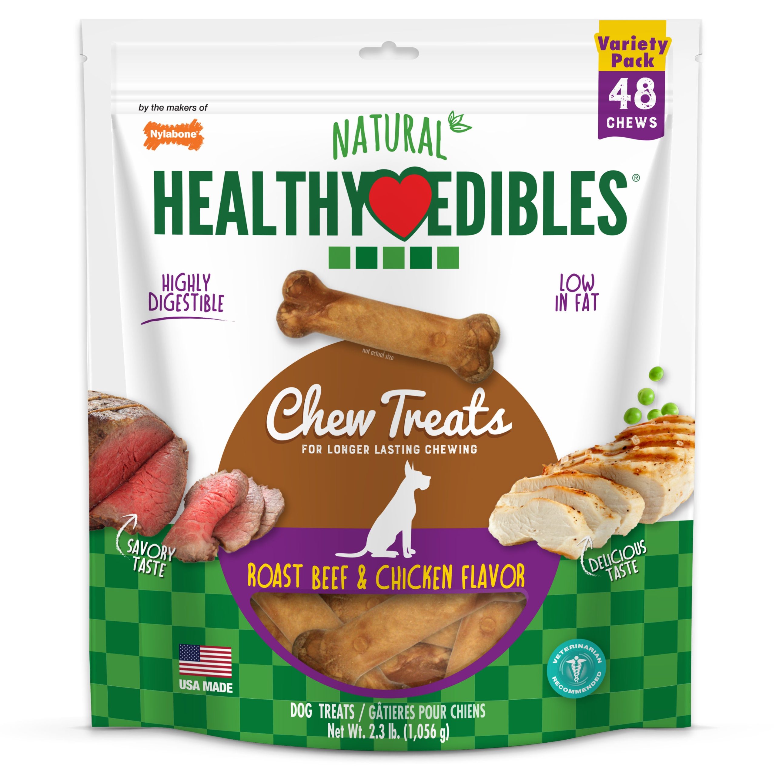 Nylabone Healthy Edibles Roast Beef & Chicken, XS/Petite Dog Chews, 48 ct