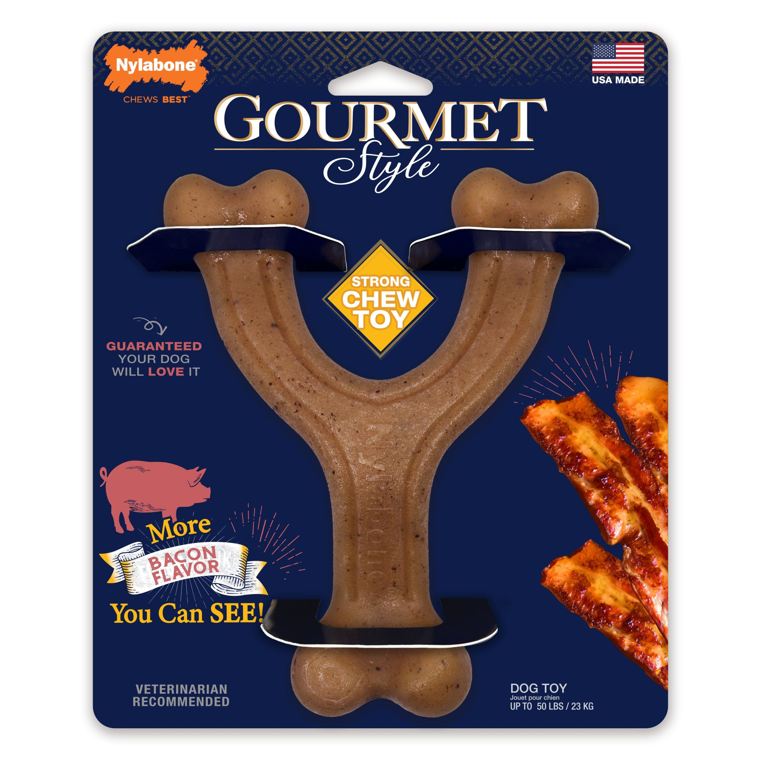 Nylabone Gourmet Style Strong Chew Wishbone, Bacon, Large/Giant