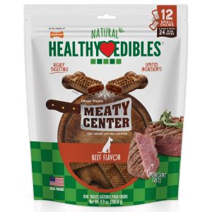Nylabone Healthy Edibles Meaty Center Beef Dog Treats, Small, 12 Count