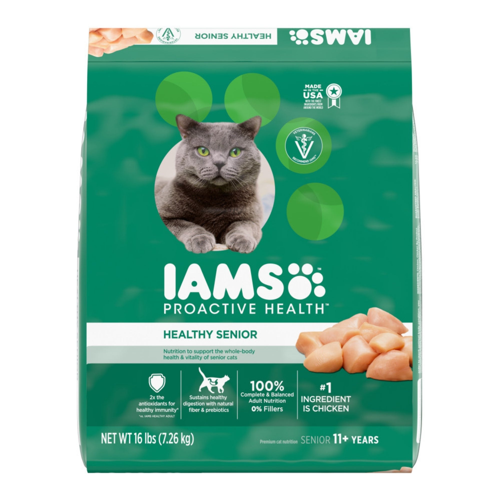 IAMS ProActive Health Lively Senior 11+ Dry Cat Food, Chicken, 16 lb