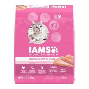 IAMS ProActive Health Sensitive Digestion & Skin Dry Cat Food, Turkey, 13 lb