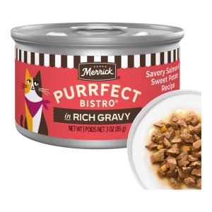 Merrick Purrfect Bistro Savory Salmon & Sweet Potato in Gravy, 3 oz (24 Pack)
