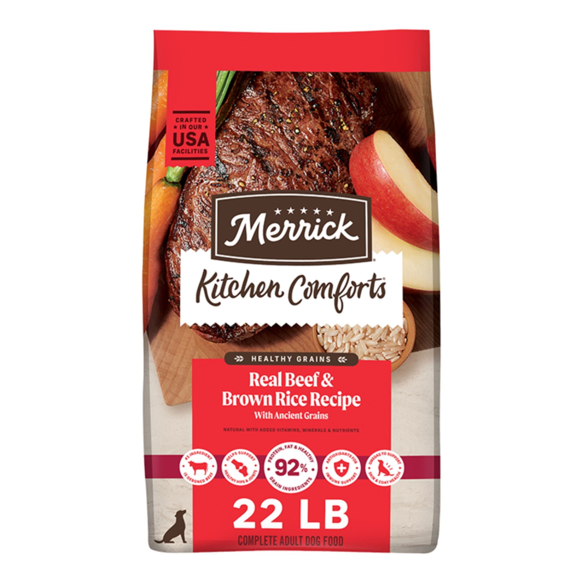 Merrick Kitchen Comforts Real Beef & Brown Rice Dry Dog Food, 22 lb