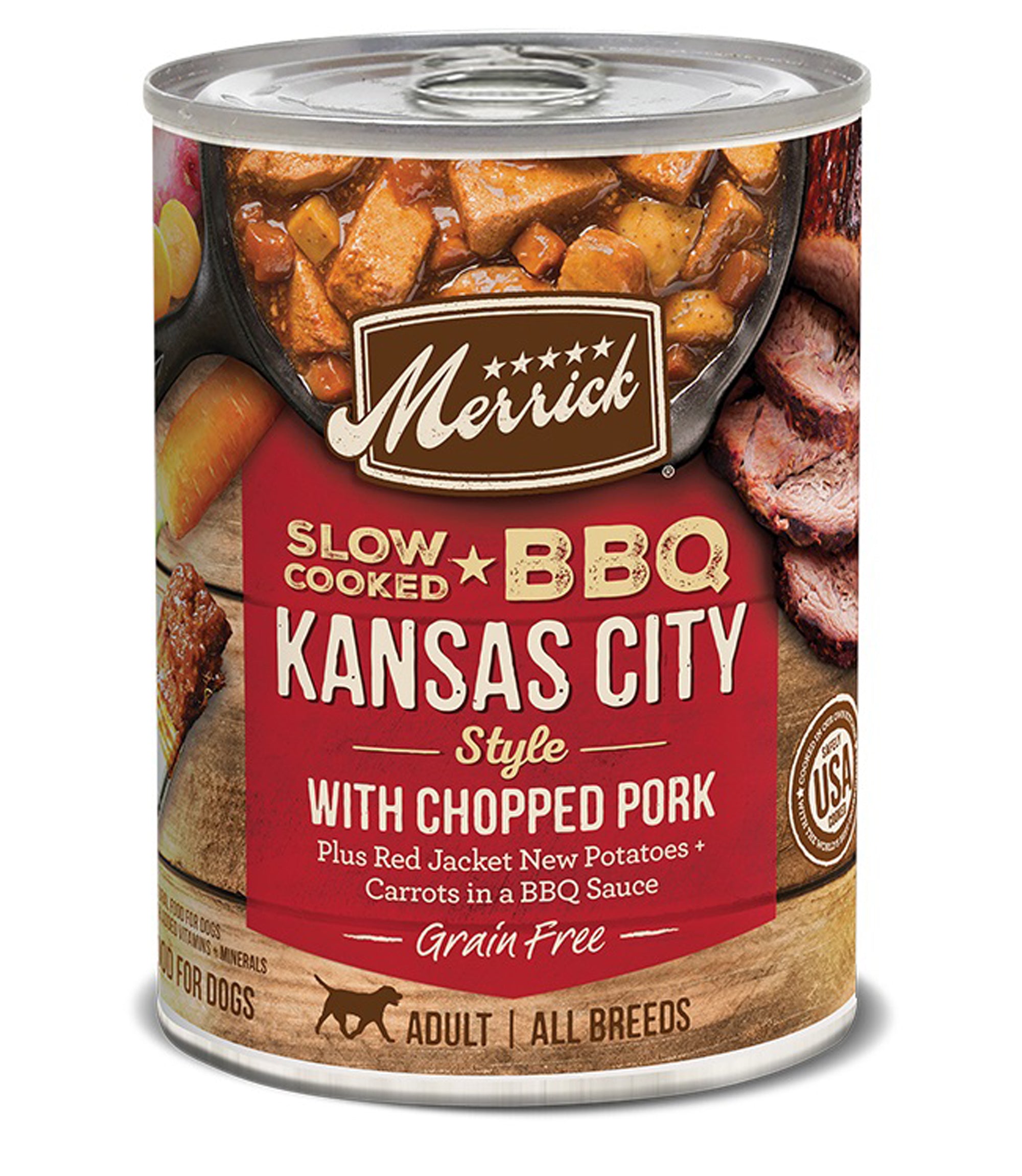 Merrick Slow-Cooked BBQ Kansas City Style Pork Wet Dog Food, 12.7 oz, 12 Pack