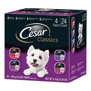 CESAR Classic Loaf in Sauce Variety Pack, Beef & Steak, 3.5 oz (24 Pack)