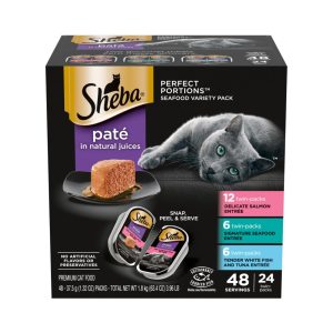 SHEBA Perfect Portions Pâté Seafood Variety Pack, 2.65 oz (24 Twin Packs)