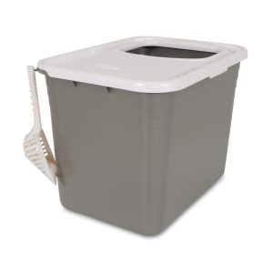 Petmate Top Entry Cat Litter Box Brushed Nickel Base/Pearl White Lid
