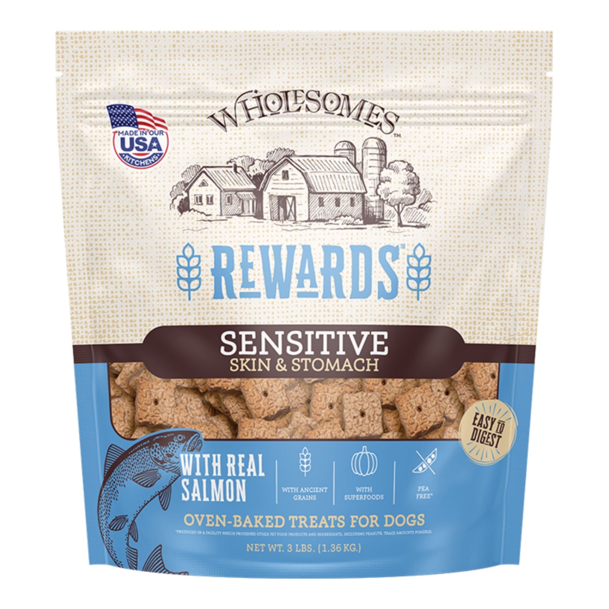 Wholesomes Rewards Sensitive Skin & Stomach Salmon Biscuits Dog Treats, 3 lb