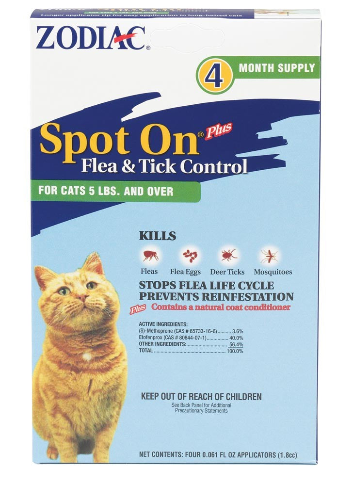 Zodiac Spot On Plus Flea & Tick Control for Cats Over 5lb 4pk