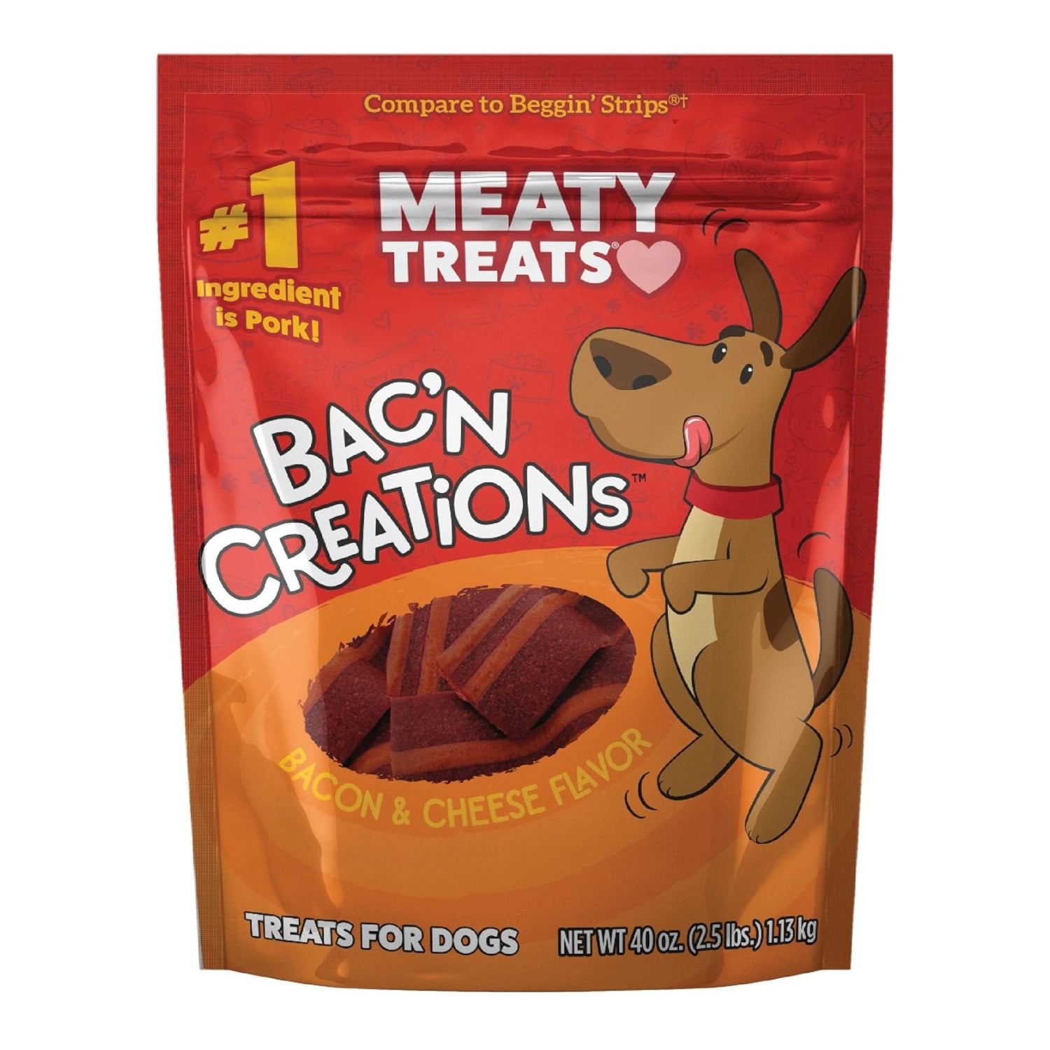 Meaty Treats Bac'N Creations Bacon & Cheese Dog Treats, 40 oz