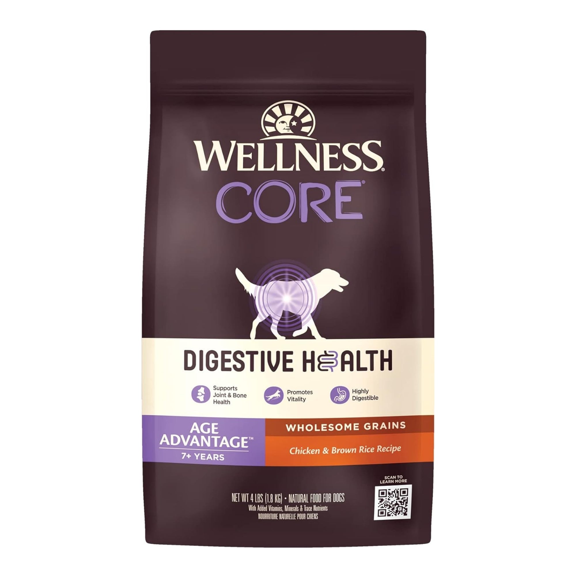 Wellness CORE Digestive Health Senior Chicken & Brown Rice Dry Dog Food, 4 lb