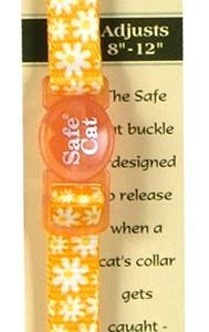 Safe Cat Fashion Adjustable Breakaway Cat Collar Daisy Yellow Yellow 3-8 in x