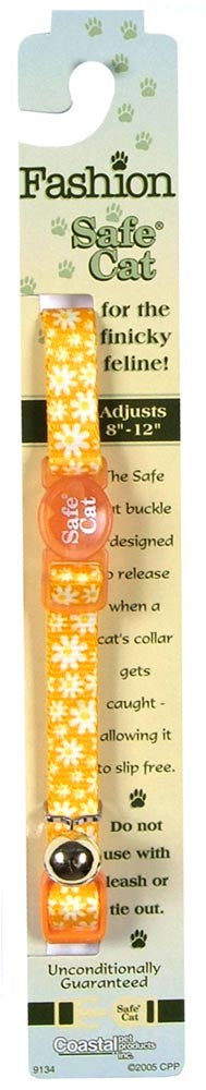 Safe Cat Fashion Adjustable Breakaway Cat Collar Daisy Yellow Yellow 3-8 in x
