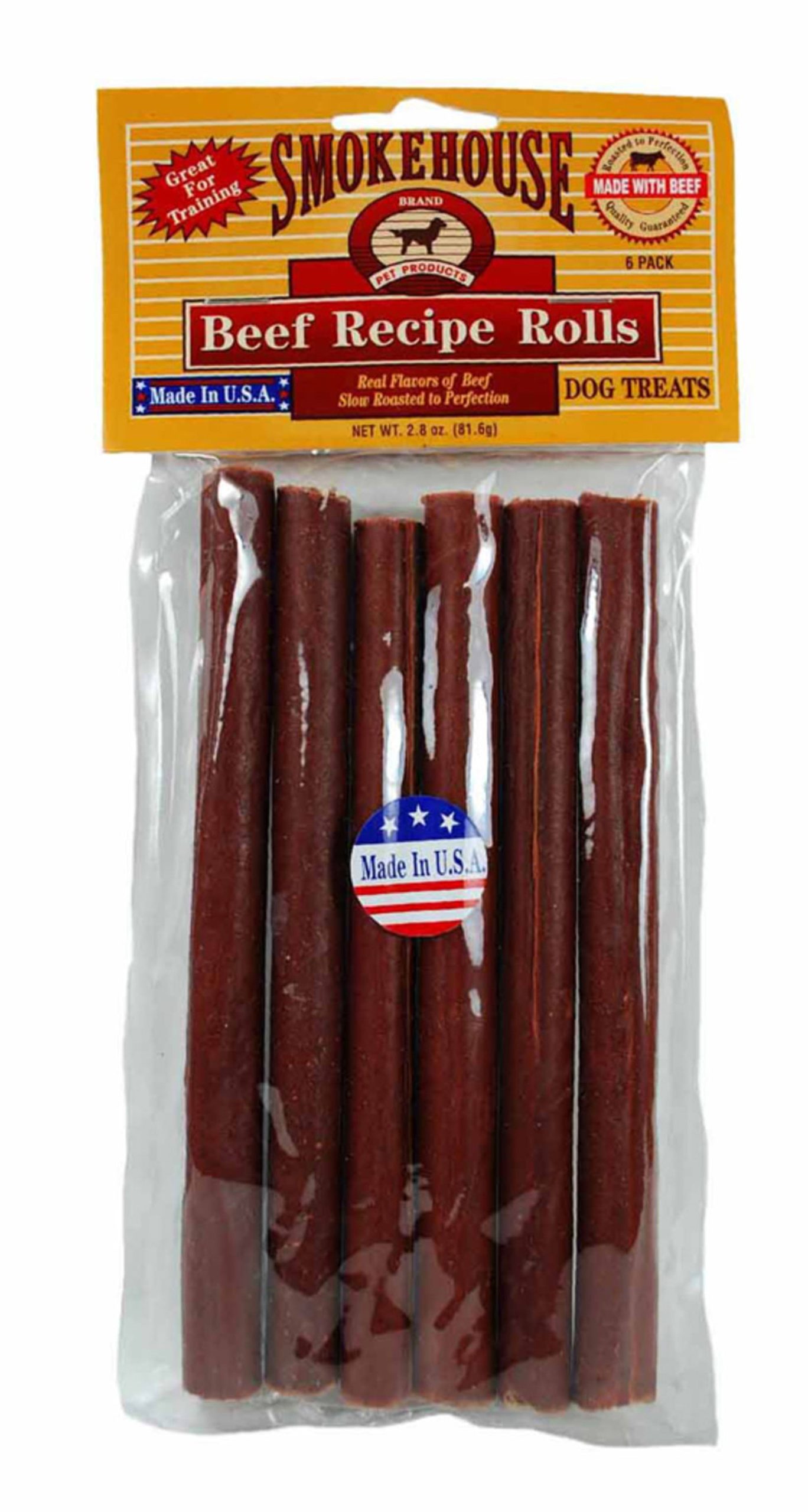 Smokehouse USA Made Beefy Rolls Dog Treats, 6 Pack