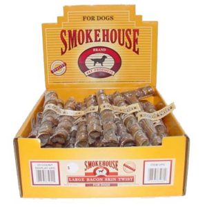 Smokehouse Bacon Skin Twists Display Box, Large Dog Treats, 25 Count