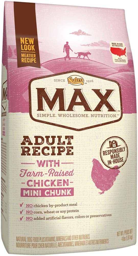 Nutro Max Adult Dry Dog Food, Farm-Raised Chicken Mini Chunks, 4 lb