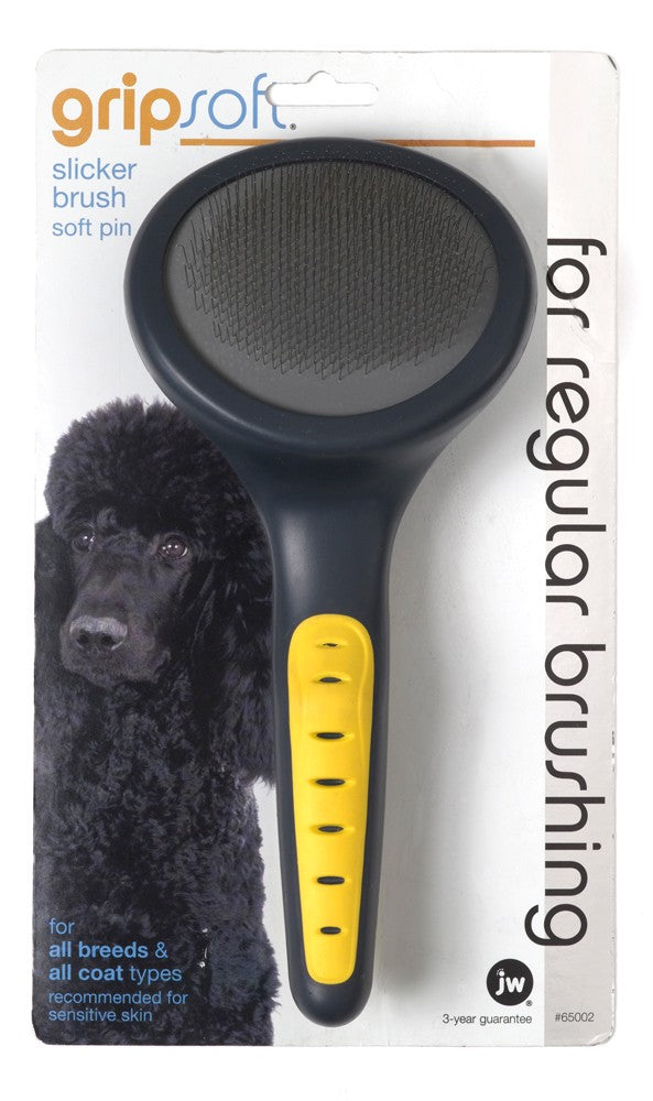 JW Pet Slicker Brush with Soft Pins Grey/Yellow /LG