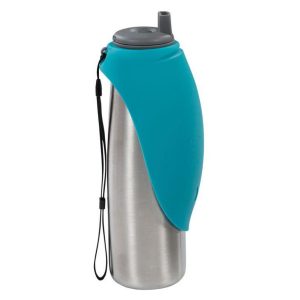 Messy Mutts Dog Double Stainless Travel Water Bottle Silicone Flip Bowl 20oz.