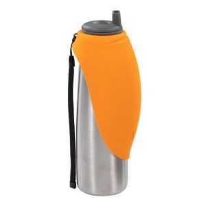 Messy Mutts Dog Double Stainless Travel Water Bottle Silicone Flip Bowl 20oz.