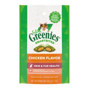 FELINE GREENIES SMARTBITES Healthy Skin & Fur Cat Treats, Chicken, 2.1 oz