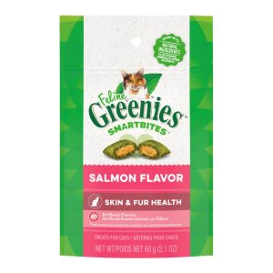 FELINE GREENIES SMARTBITES Healthy Skin & Fur Cat Treats, Salmon, 2.1 oz