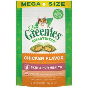 FELINE GREENIES SMARTBITES Healthy Skin & Fur Cat Treats, Chicken, 4.6 oz