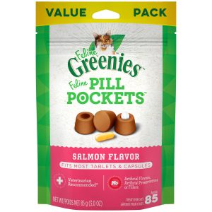 FELINE GREENIES PILL POCKETS Cat Treats, Salmon, 3 oz Value Size