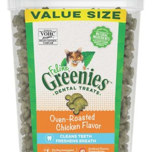 FELINE GREENIES Dental Cat Treats, Oven Roasted Chicken, 9.75 oz Jumbo Tub