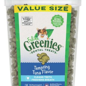 FELINE GREENIES Dental Cat Treats, Tempting Tuna, 9.75 oz Jumbo Tub