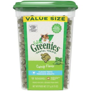 FELINE GREENIES Dental Cat Treats, Catnip, 9.75 oz Jumbo Tub