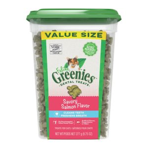 FELINE GREENIES Dental Cat Treats, Savory Salmon, 9.75 oz Jumbo Tub