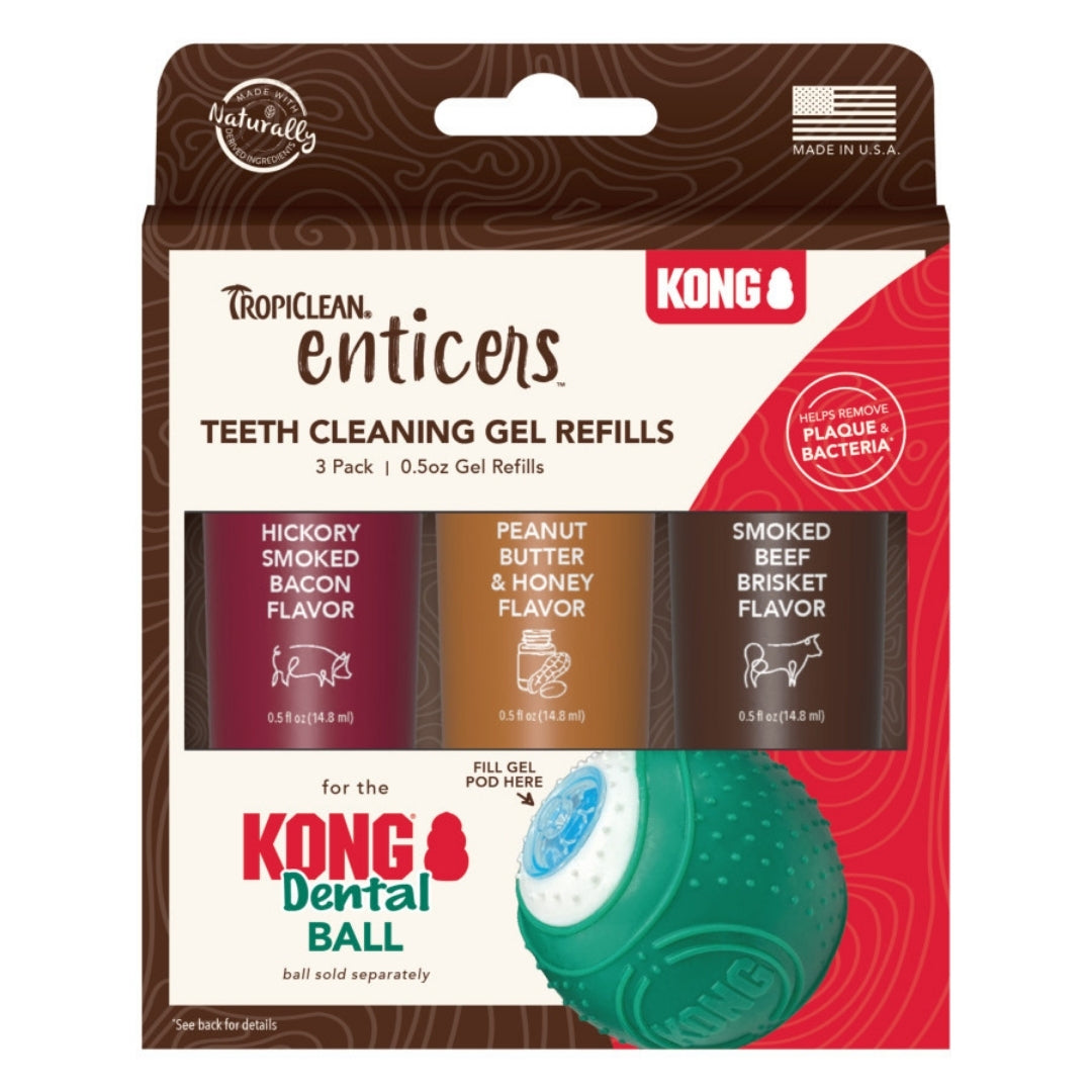 TropiClean Enticers Teeth Cleaning Gel Refills for KONG Dental Ball Variety /3
