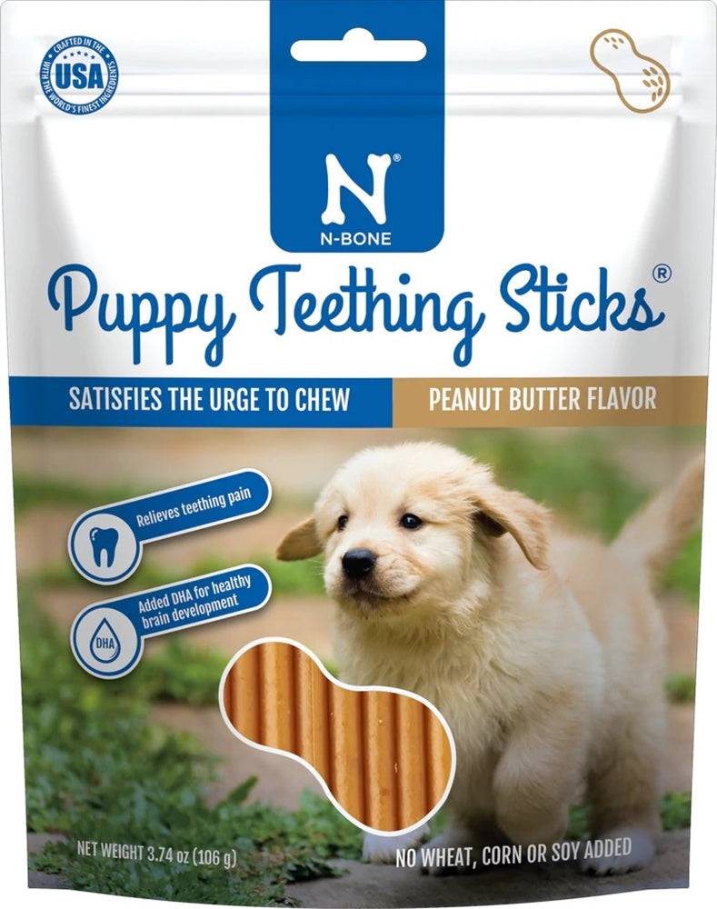 N-Bone Puppy Teething Sticks Peanut Butter Chews, 17 Count