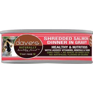 Dave's Naturally Healthy Shredded Salmon in Gravy Wet Cat Food, 5.5 oz, 24 Pack