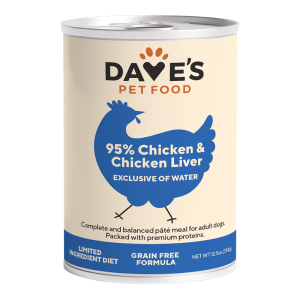 Dave's 95% Premium Meats Chicken & Chicken Liver Wet Dog Food, 12.5 oz, 12 Pack