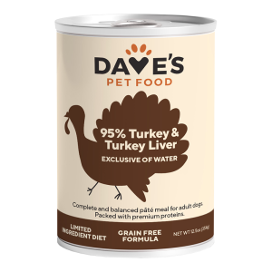 Dave's 95% Premium Meats Turkey & Turkey Liver Wet Dog Food, 12.5 oz, 12 Pack
