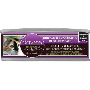 Dave's Grain-Free Saucey Pâté Wet Cat Food, Chicken & Tuna, 5.5 oz (Case of 24)
