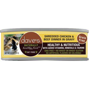 Dave's Grain-Free Shredded Chicken & Beef in Gravy Wet Cat Food, 2.8 oz, 12 Pack