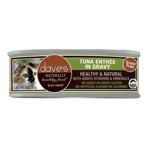 Dave's Naturally Healthy Grain-Free Tuna Entrée in Gravy Wet Cat Food, 3 oz