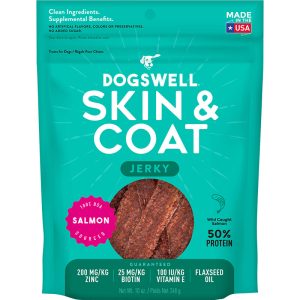 Dogswell Skin & Coat Jerky Salmon Grain-Free Dog Treats, 10 oz