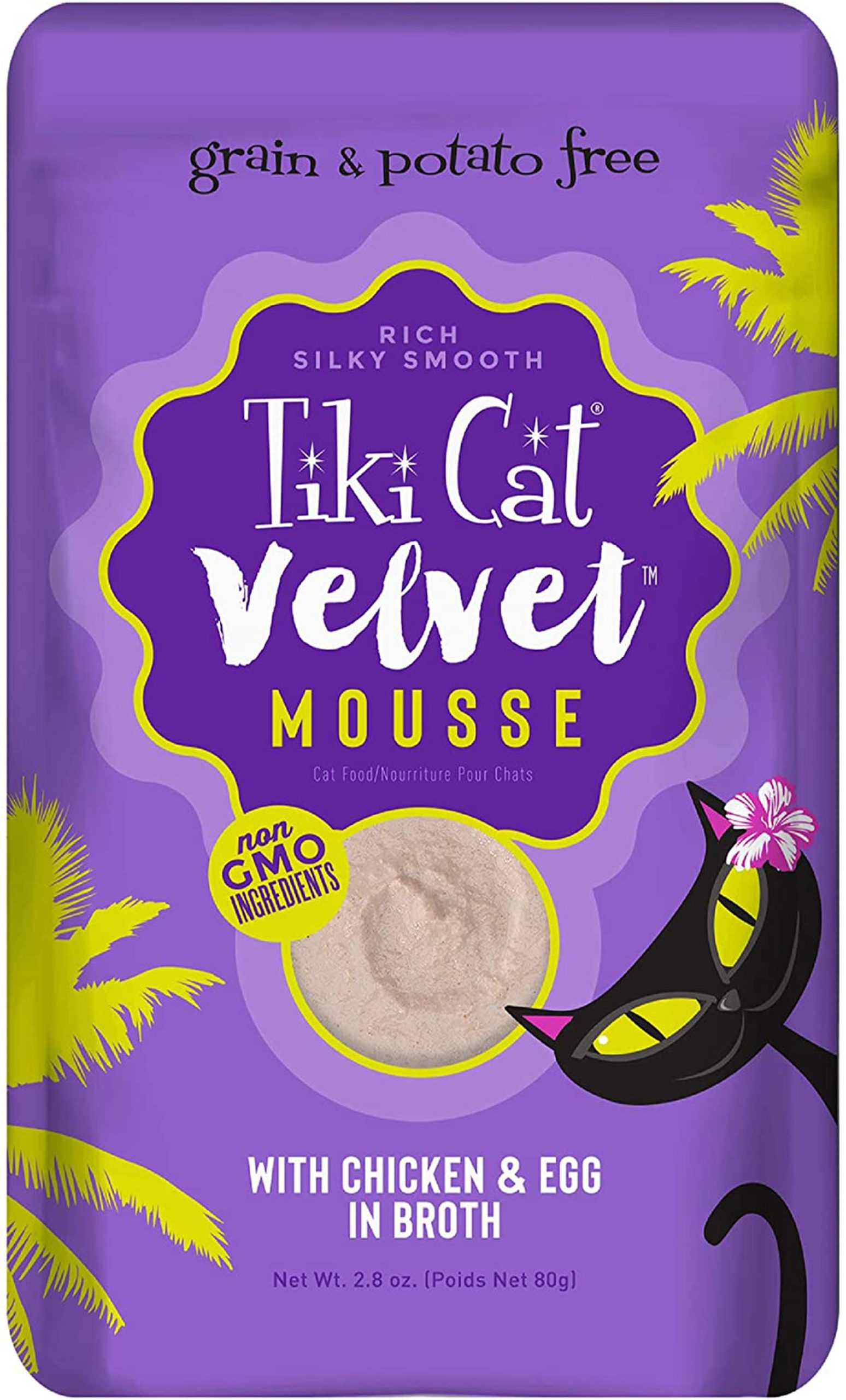 Tiki Cat Velvet Mousse, Chicken & Egg in Broth, 2.8 oz (Case of 12)