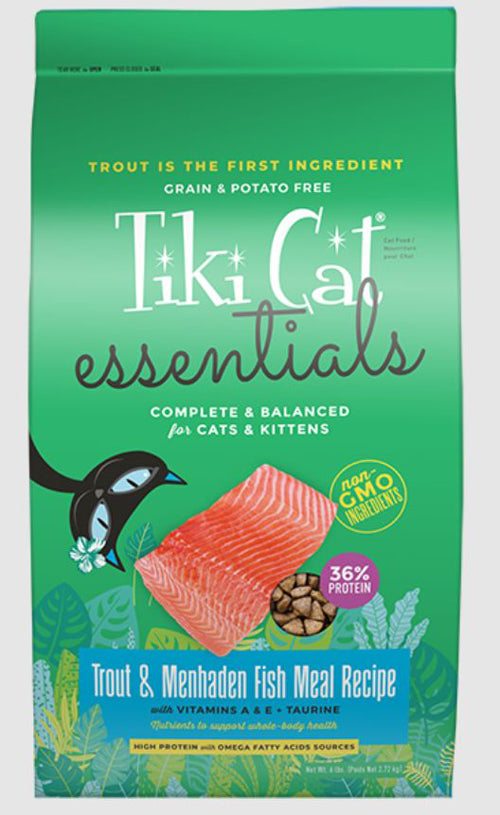 Tiki Cat Essentials Grain-Free Dry Cat Food, Trout & Menhaden Fish Meal