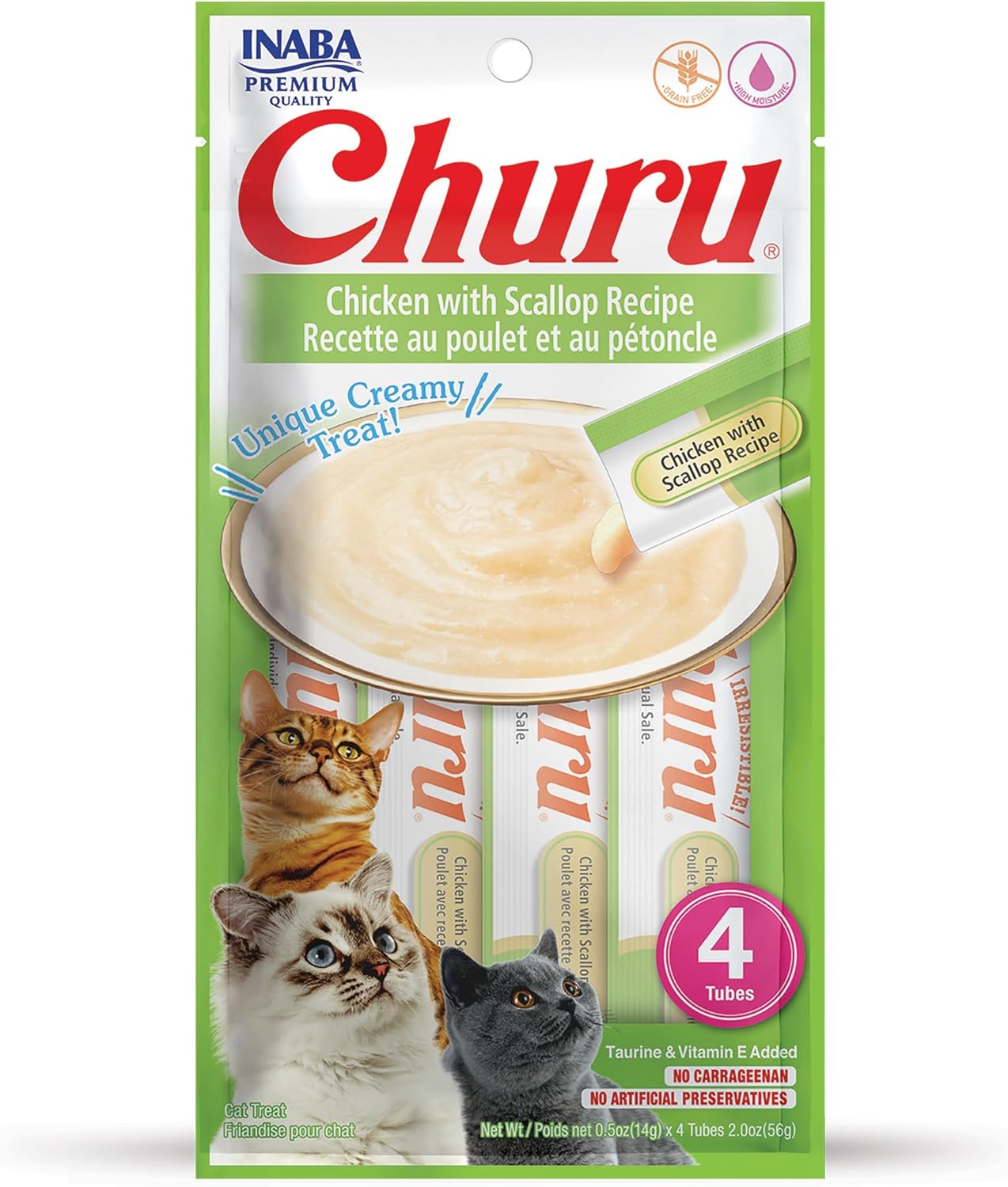 Inaba Churu Lickable Purée Cat Treats, Chicken & Scallop, 0.5 oz 4 Pack x6