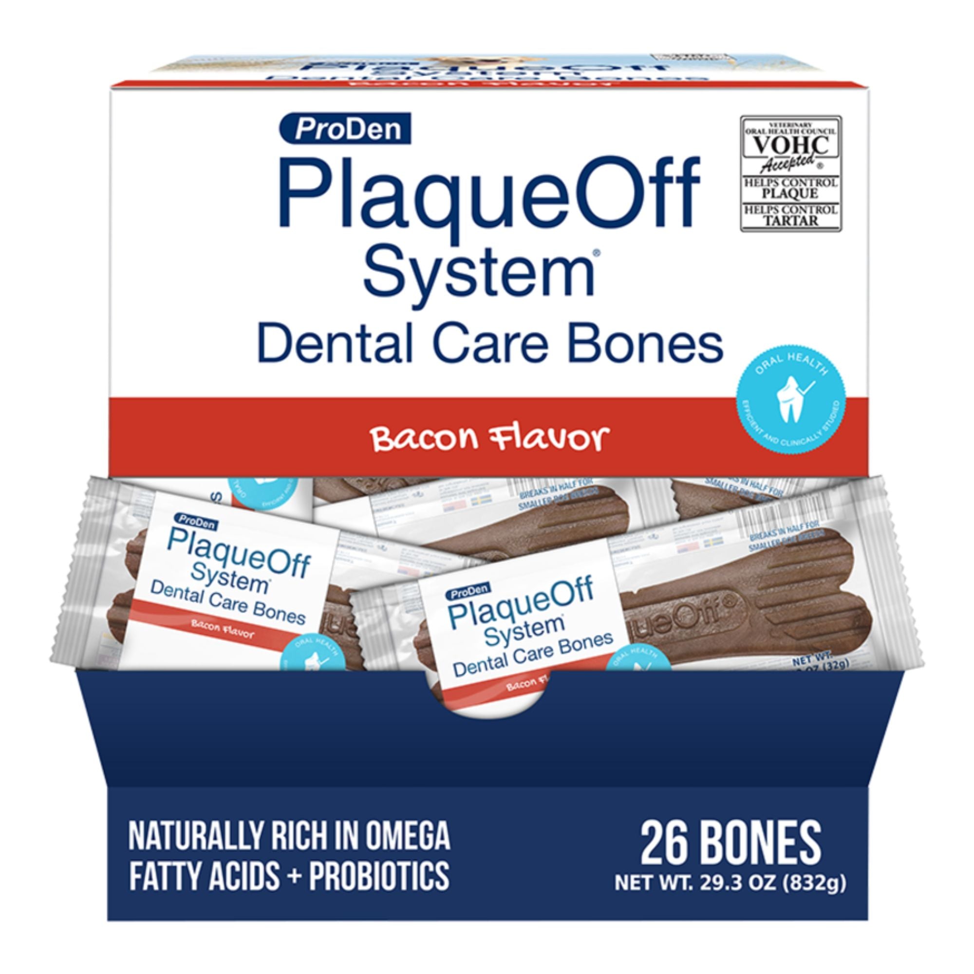ProDen PlaqueOff Dental Bones Singles Display Bacon , 26 Pieces