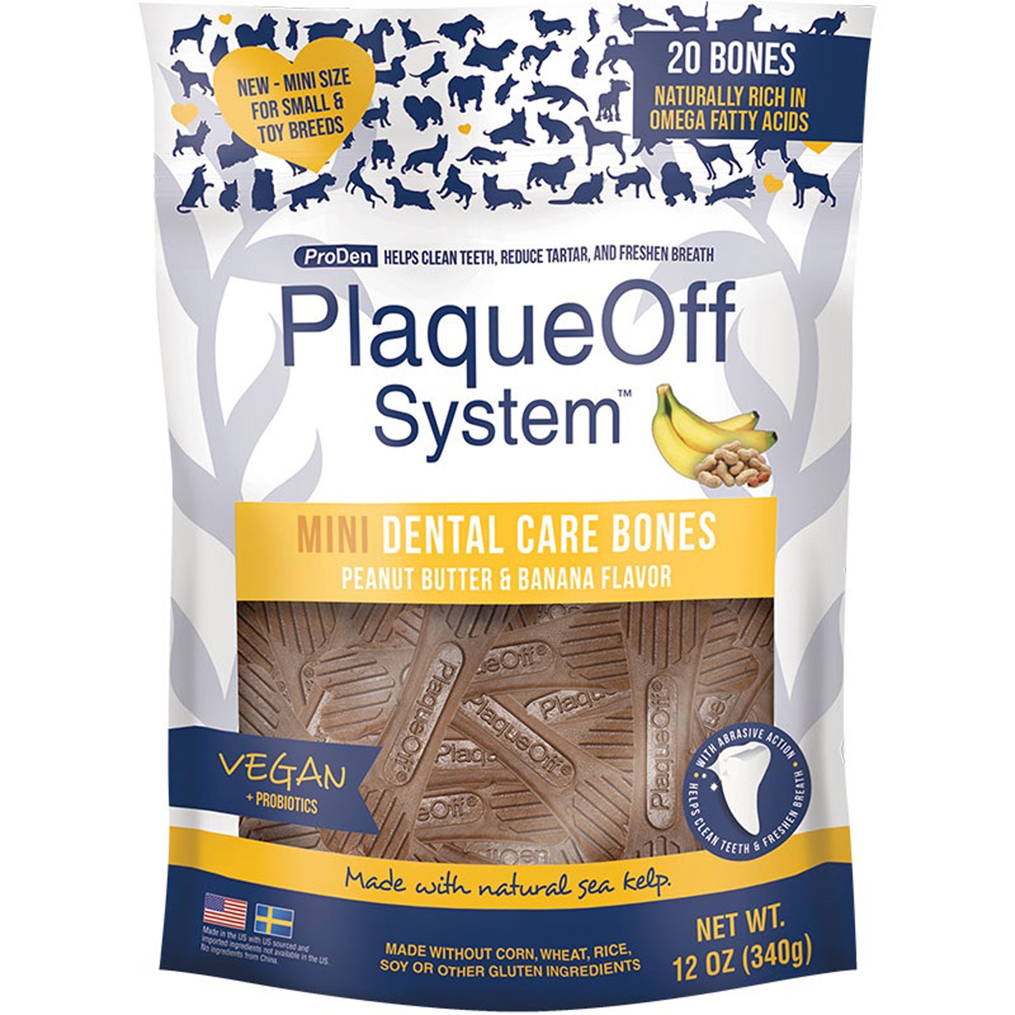 ProDen PlaqueOff Mini Dental Bone Peanut Butter , 12 oz