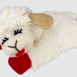 Multipet Lamb Chop Catnip Toy White-Red 4 in SM