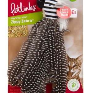 Petlinks Safari HappyNip Zippy Zebra Feathers Catnip Toy Black/White MD