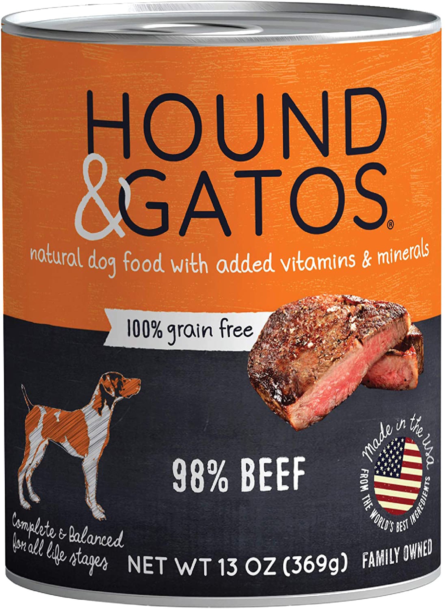 Hound & Gatos 98% Beef Grain-Free Wet Dog Food, 13 oz (Case of 12)