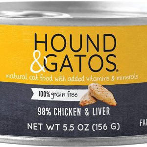 Hound & Gatos 98% Chicken & Liver Grain-Free Wet Cat Food, 5.5 oz (Case of 24)